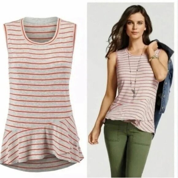 CAbi 5331 Orange Gray Stripe Ruffle Tank Size XS - Picture 1 of 5